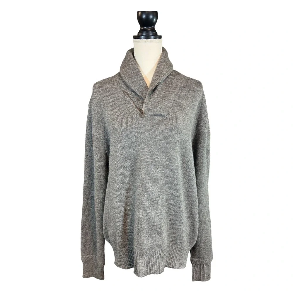 Polo Ralph Lauren Sweater‎ Mens XL Gray Lambs Wool Shawl Collar Preppy Old Money